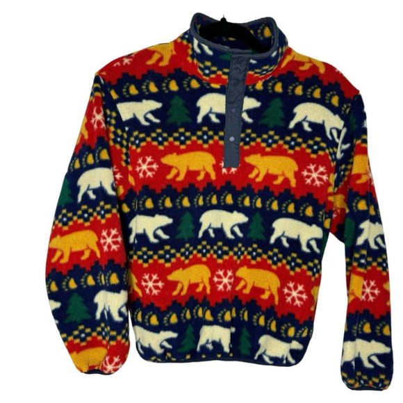 LL Bean VintageRARE Fleece T Snap USA Made Bears Snow